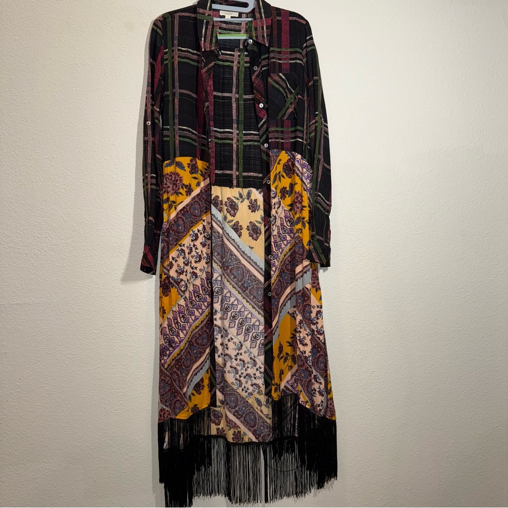 ODDY Bohemian button up long sleeve fringe Dress duster cardigan small S free - Picture 2 of 16